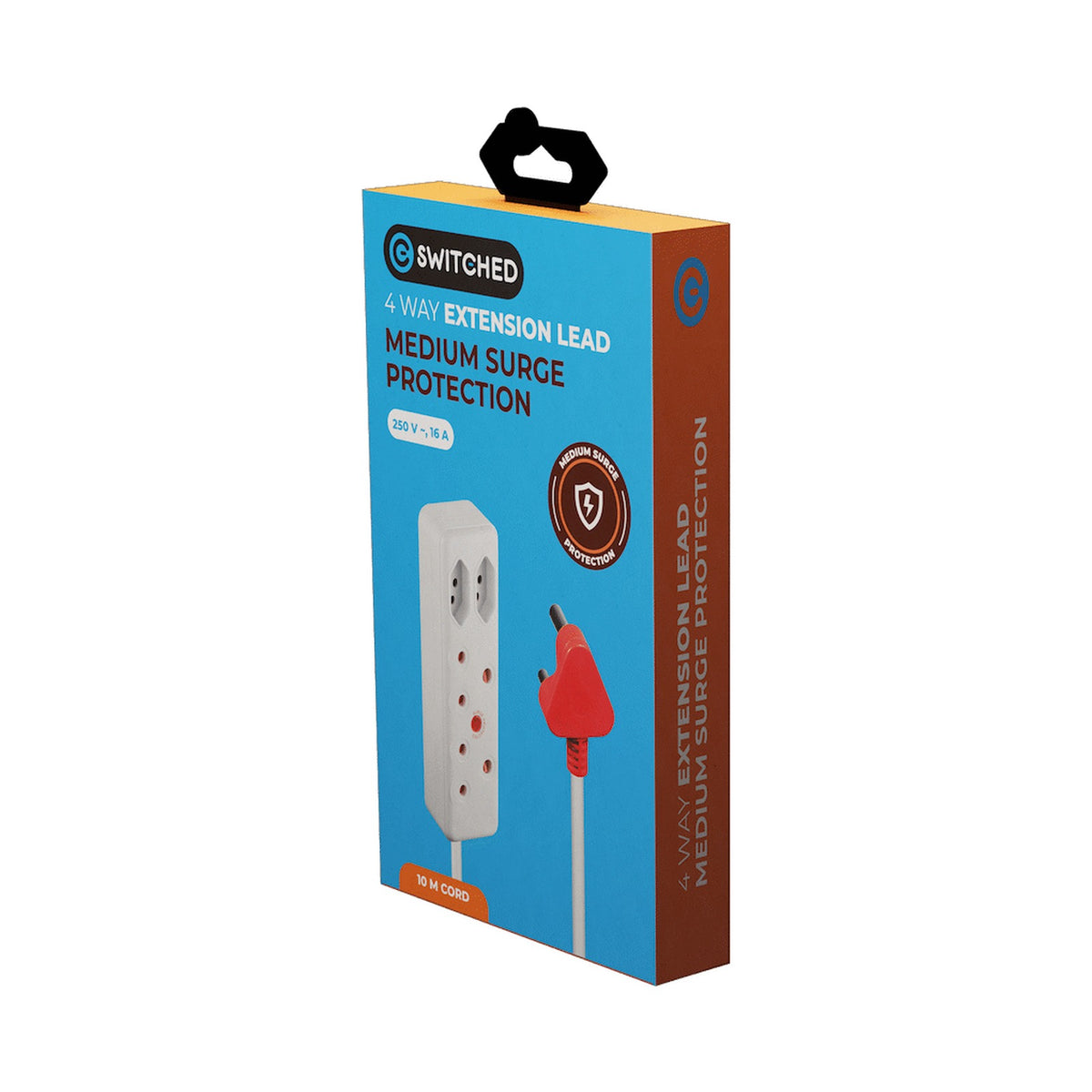 Switched 4-Way Medium Surge Extension Lead 10m