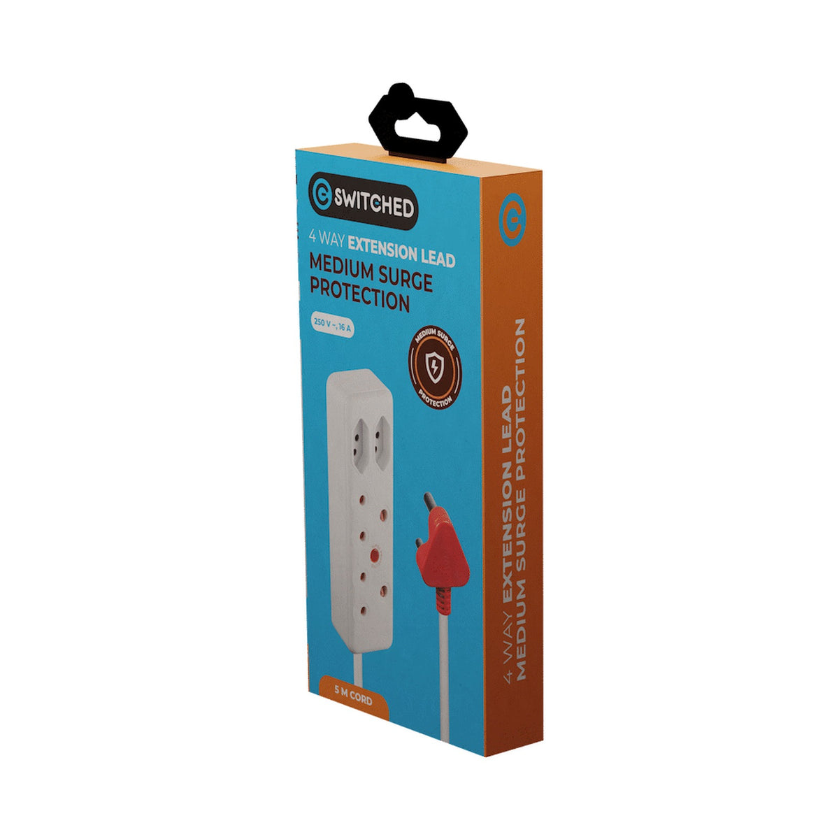 Switched 4-Way Medium Surge Extension Lead 5m