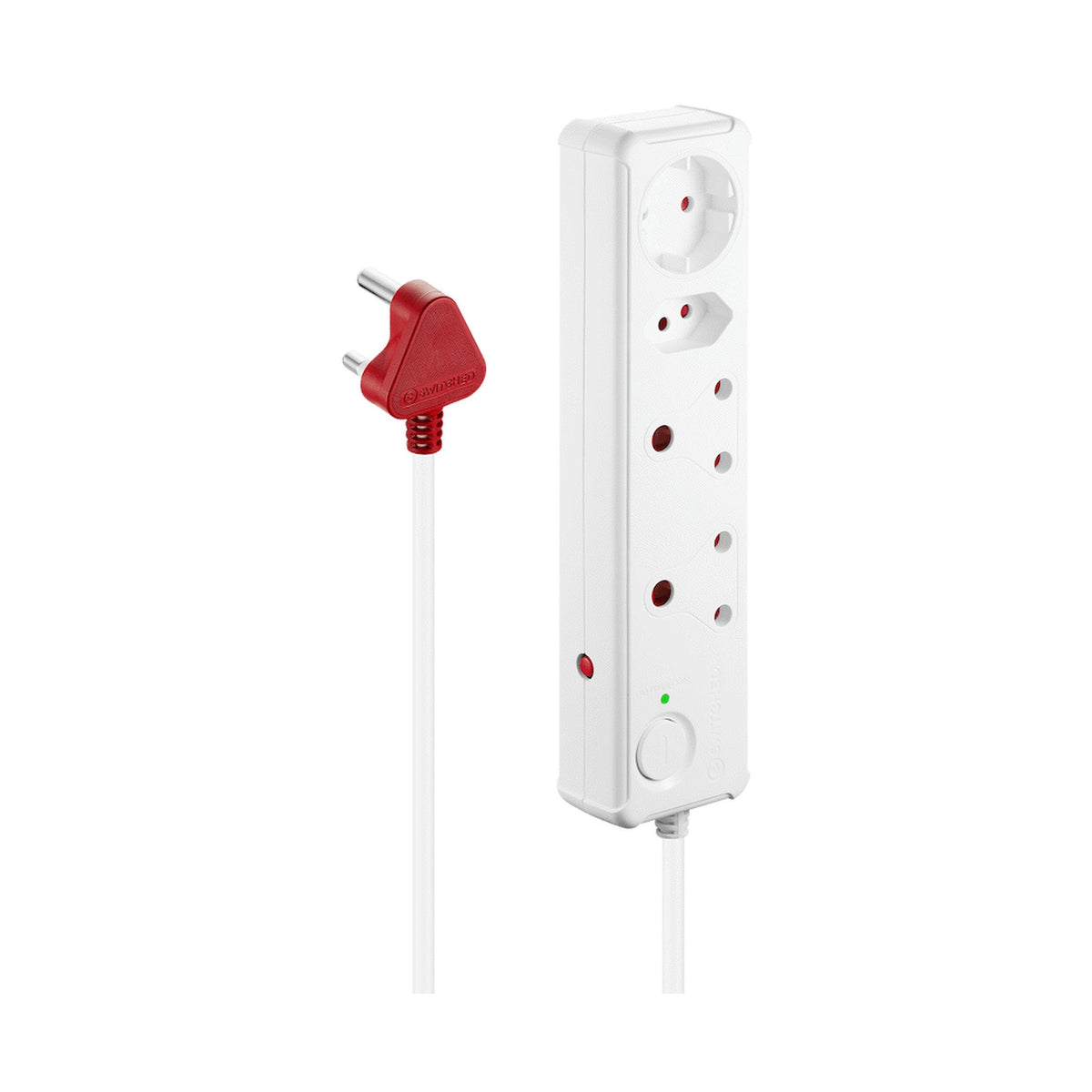 Switched 4-Way Medium Surge-Protected Multiplug 0.5m Cord - White