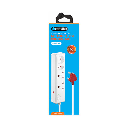 Switched 4-Way Medium Surge-Protected Multiplug 0.5m Cord - White