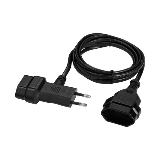 Switched Easy Cable Extender 2-Pin Euro to T-Shape AC 2-Pin Euro Socket 2m - Black