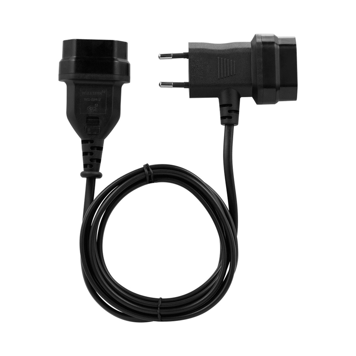 Switched Easy Cable Extender 2-Pin Euro to T-Shape AC 2-Pin Euro Socket 2m - Black