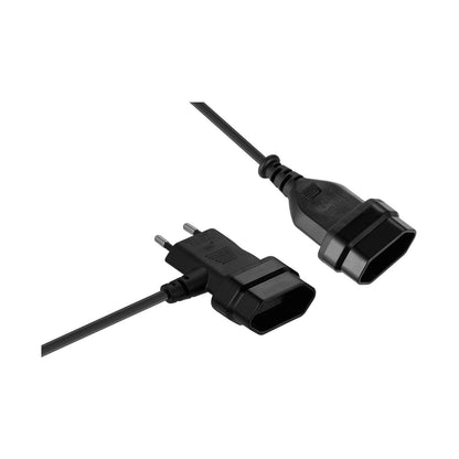 Switched Easy Cable Extender 2-Pin Euro to T-Shape AC 2-Pin Euro Socket 2m - Black