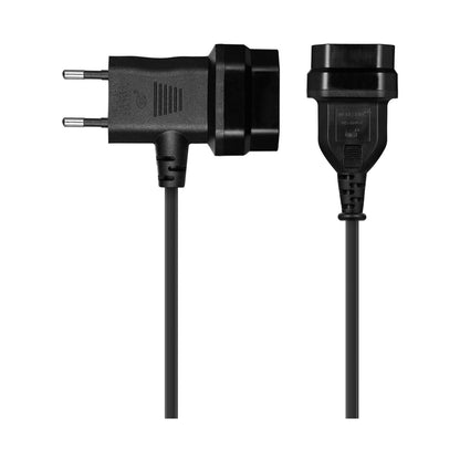 Switched Easy Cable Extender 2-Pin Euro to T-Shape AC 2-Pin Euro Socket 2m - Black