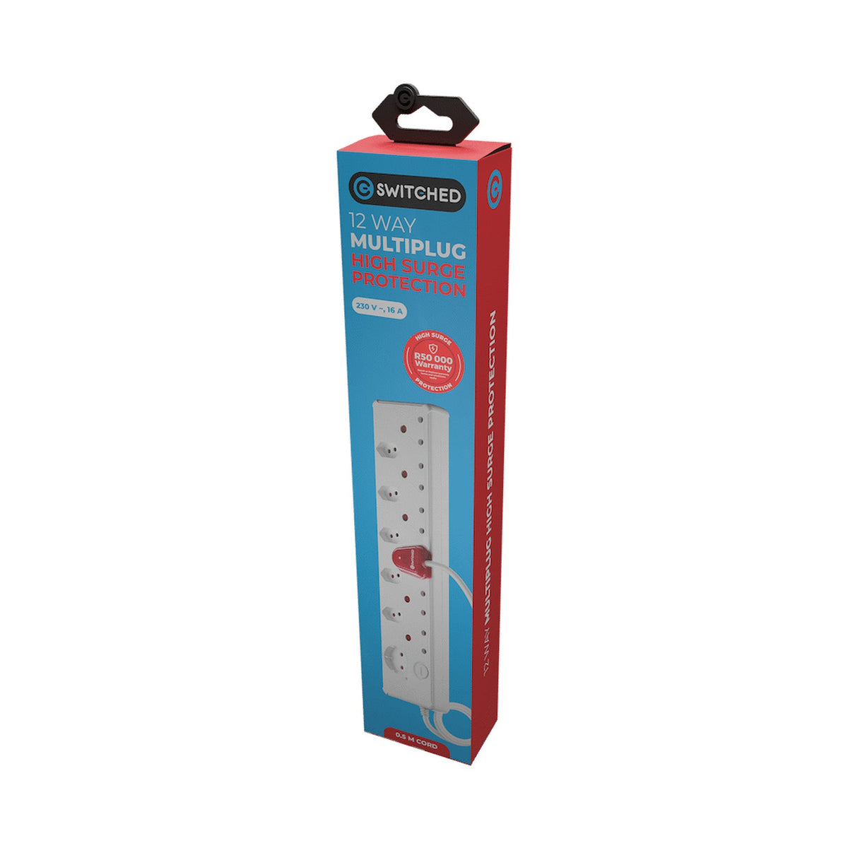 Switched 12-Way High Surge Multiplug 0.5m - White