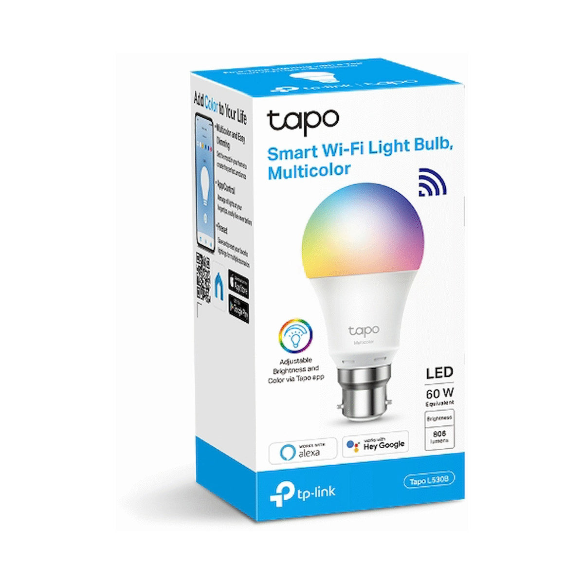 TP-Link Tapo L530B 9w Smart Wi-Fi Light Bulb, Multicolor, A60, B15
