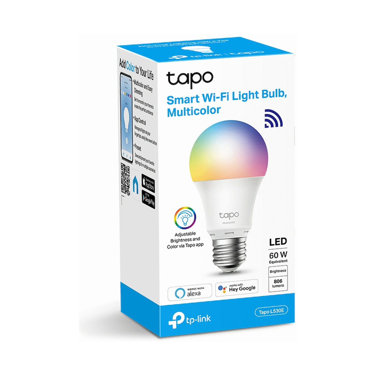 TP-Link Tapo L530E 9w Smart Wi-Fi Light Bulb, Multicolor, A60, E27