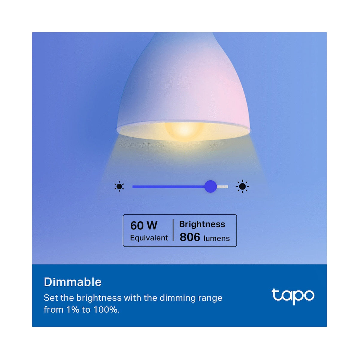 TP-Link Tapo L530E 2 Pack 8.7w Smart Wi-Fi Warm White Light Bulb, Dimmable, A60, E27