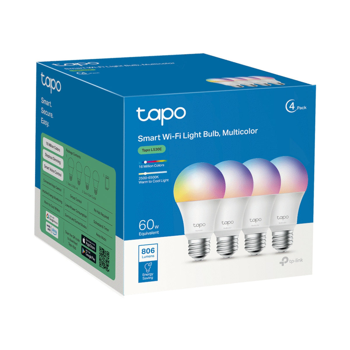TP-Link Tapo L530E (4-Pack) Smart Wi-Fi Light Bulb - Multicolor
