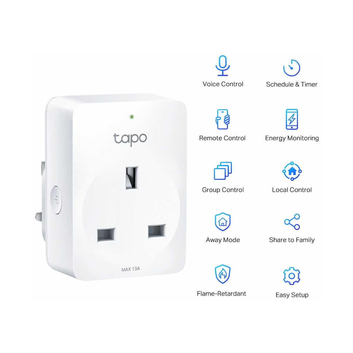 TP-Link Tapo P110 13A 2 Pin Shuco Smart Wi-Fi Plug, Power Monitoring