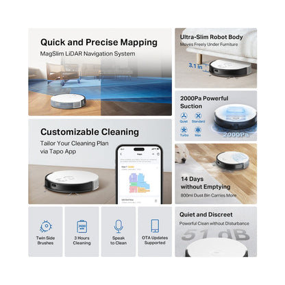TP-Link Tapo RV20 Robot LIDAR Vacuum, 2600 mAh