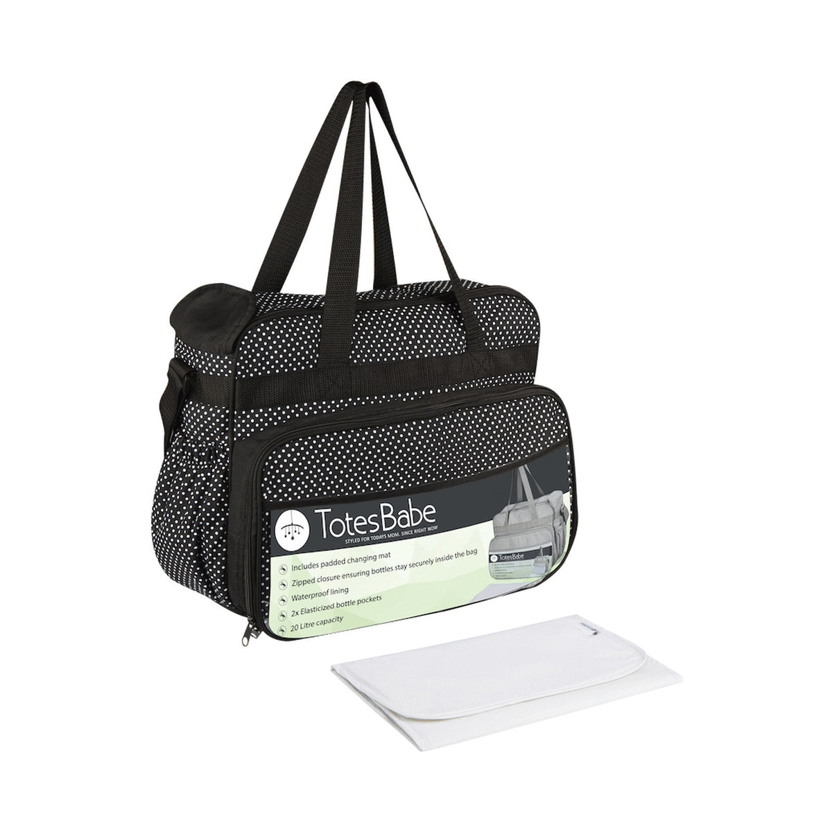 Totes Babe Vivir 20L Diaper Bag, Black