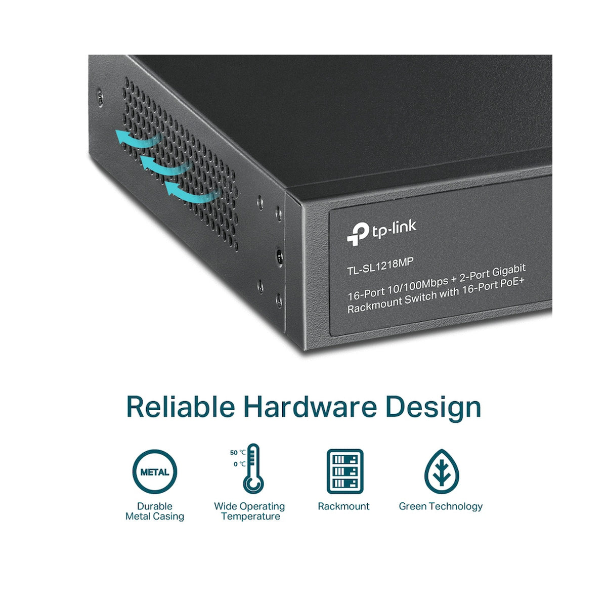 TP-Link TL-SL1218MP 16-Port 10/100Mbps + 2-Port Gigabit Rackmount Switch with 16-Port PoE+