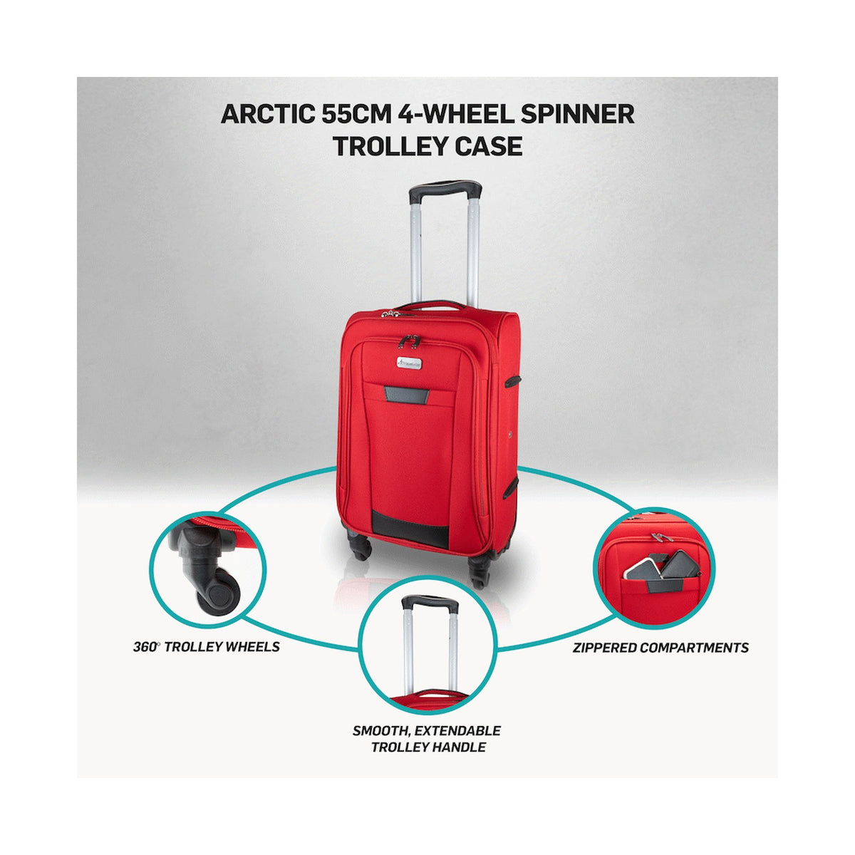 Travelwize Arctic 55cm 4-Wheel Spinner Trolley Case - Red