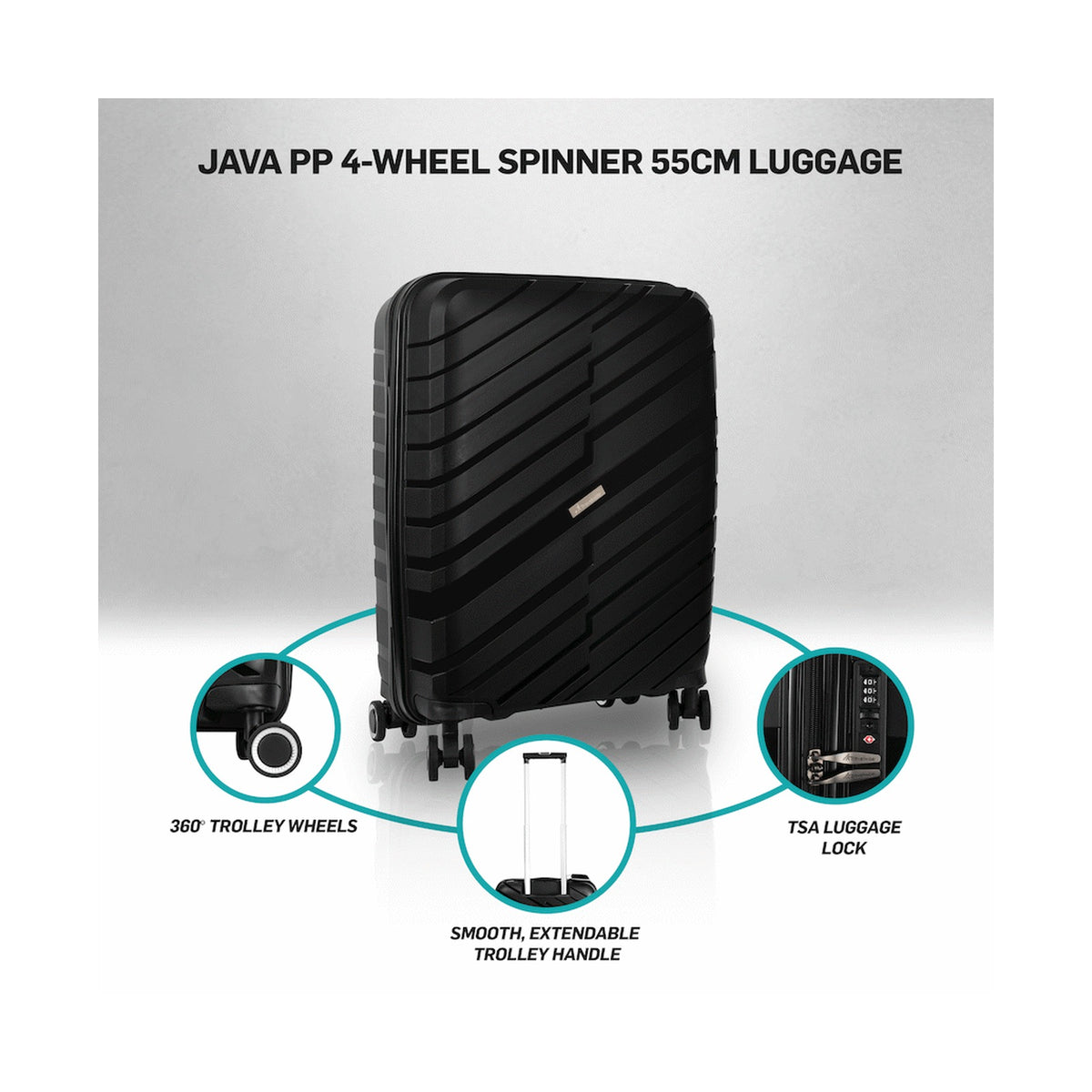 Travelwize Java PP 4-Wheel Spinner 55cm Luggage - Black