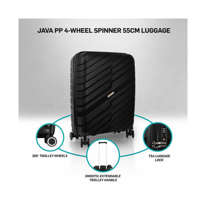 Travelwize Java PP 4-Wheel Spinner 55cm Luggage - Black