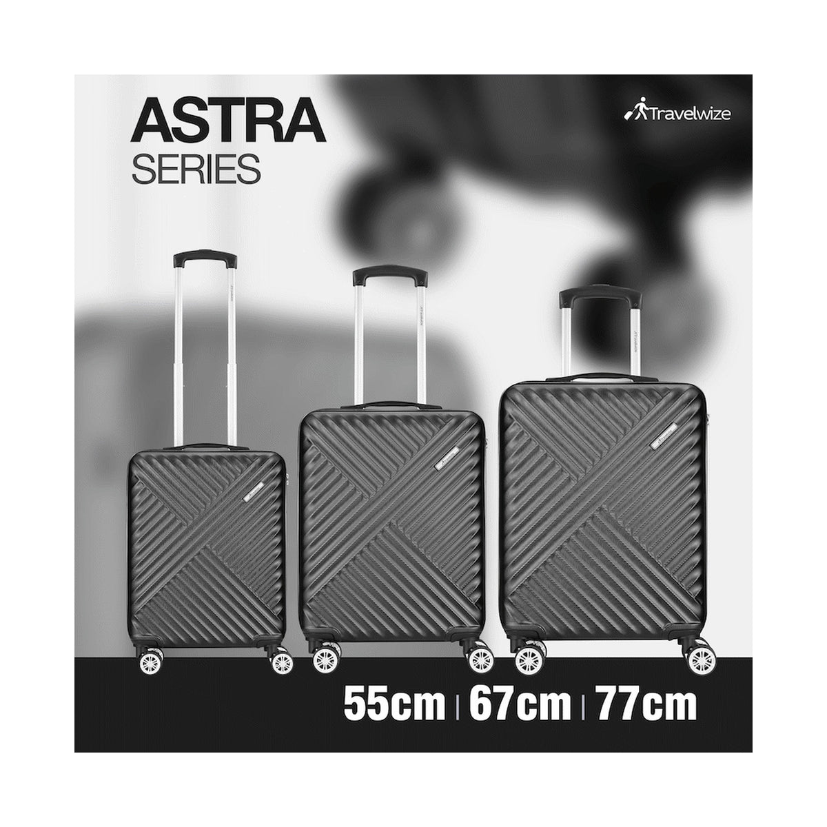 Travelwize Astra ABS 4-Wheels Spinner 3Pc Luggage Set Black