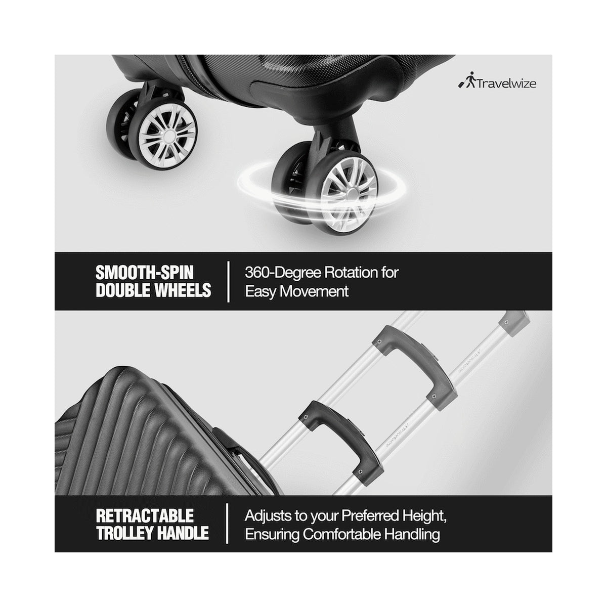 Travelwize Astra ABS 4-Wheels Spinner 3Pc Luggage Set Black