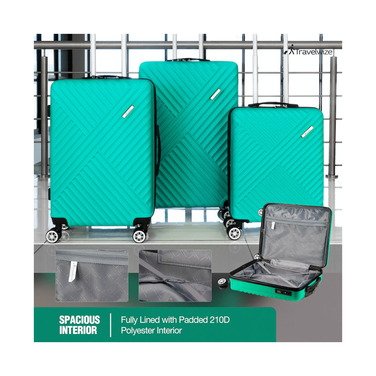 Travelwize Astra ABS 4-Wheels Spinner 3Pc Luggage Set Jade