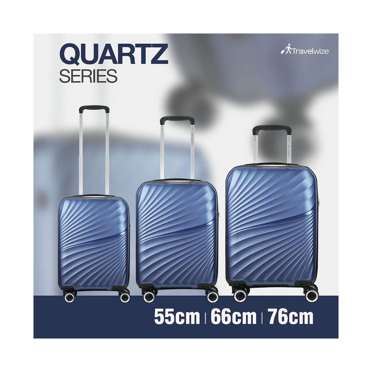 Travelwize Quartz PP 4-Wheels Spinner 3Pc Luggage Set Navy