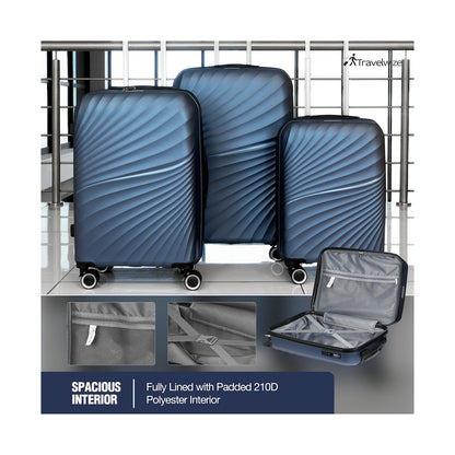 Travelwize Quartz PP 4-Wheels Spinner 3Pc Luggage Set Navy