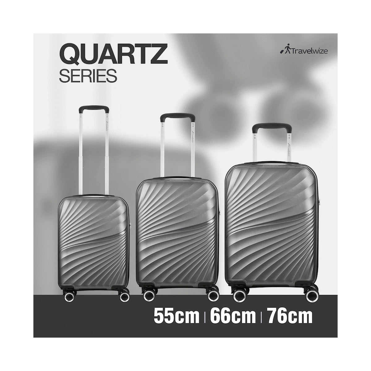 Travelwize Quartz PP 4-Wheels Spinner 3Pc Luggage Set Silver