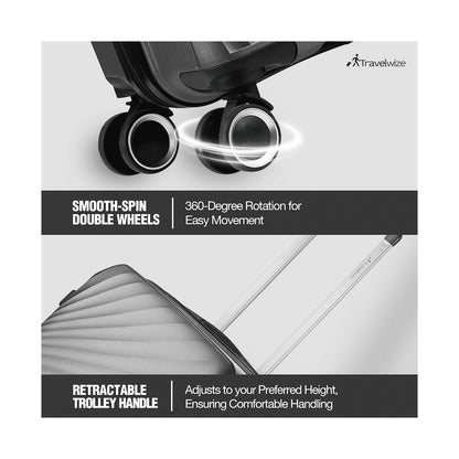 Travelwize Quartz PP 4-Wheels Spinner 3Pc Luggage Set Silver