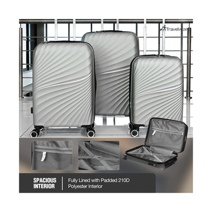 Travelwize Quartz PP 4-Wheels Spinner 3Pc Luggage Set Silver
