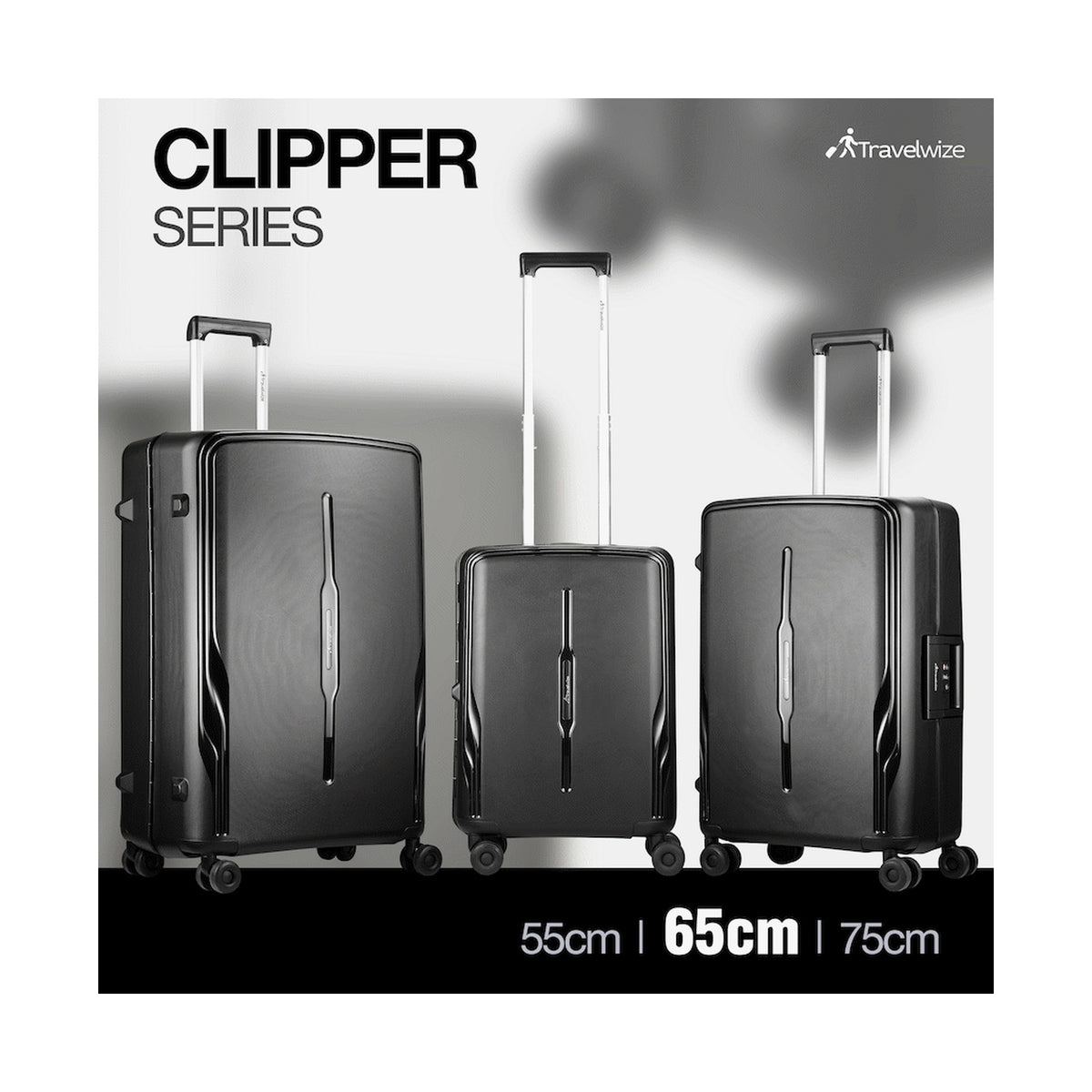 Travelwize Clipper PP 65cm 4-Wheel Spinner Luggage Black