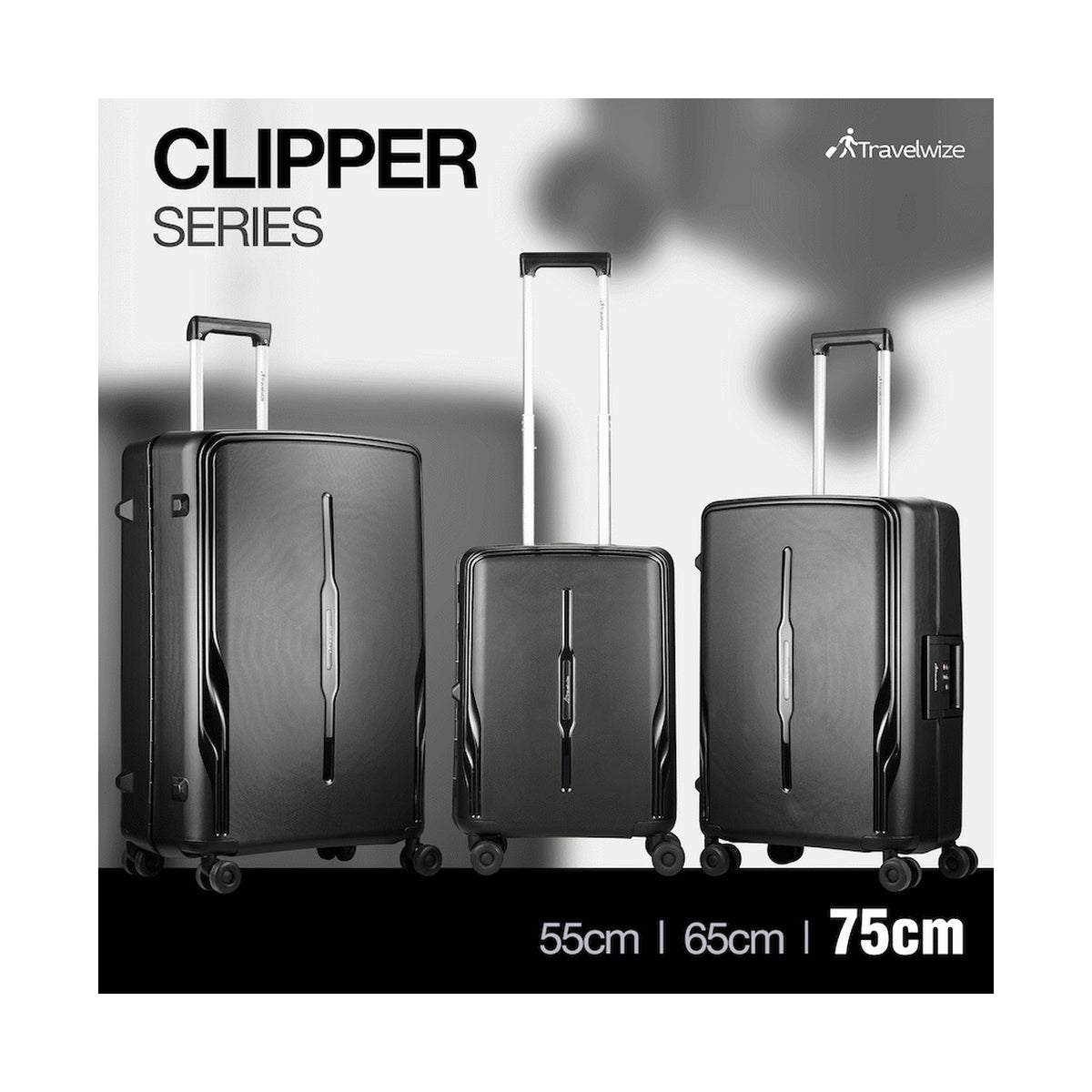Travelwize Clipper PP 75cm 4-Wheel Spinner Luggage Black