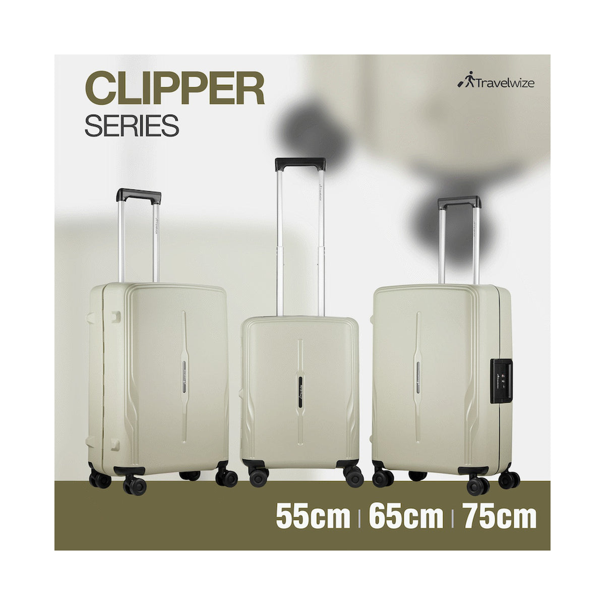 Travelwize Clipper PP 3Pc 4-Wheel Spinner Luggage Set Beige