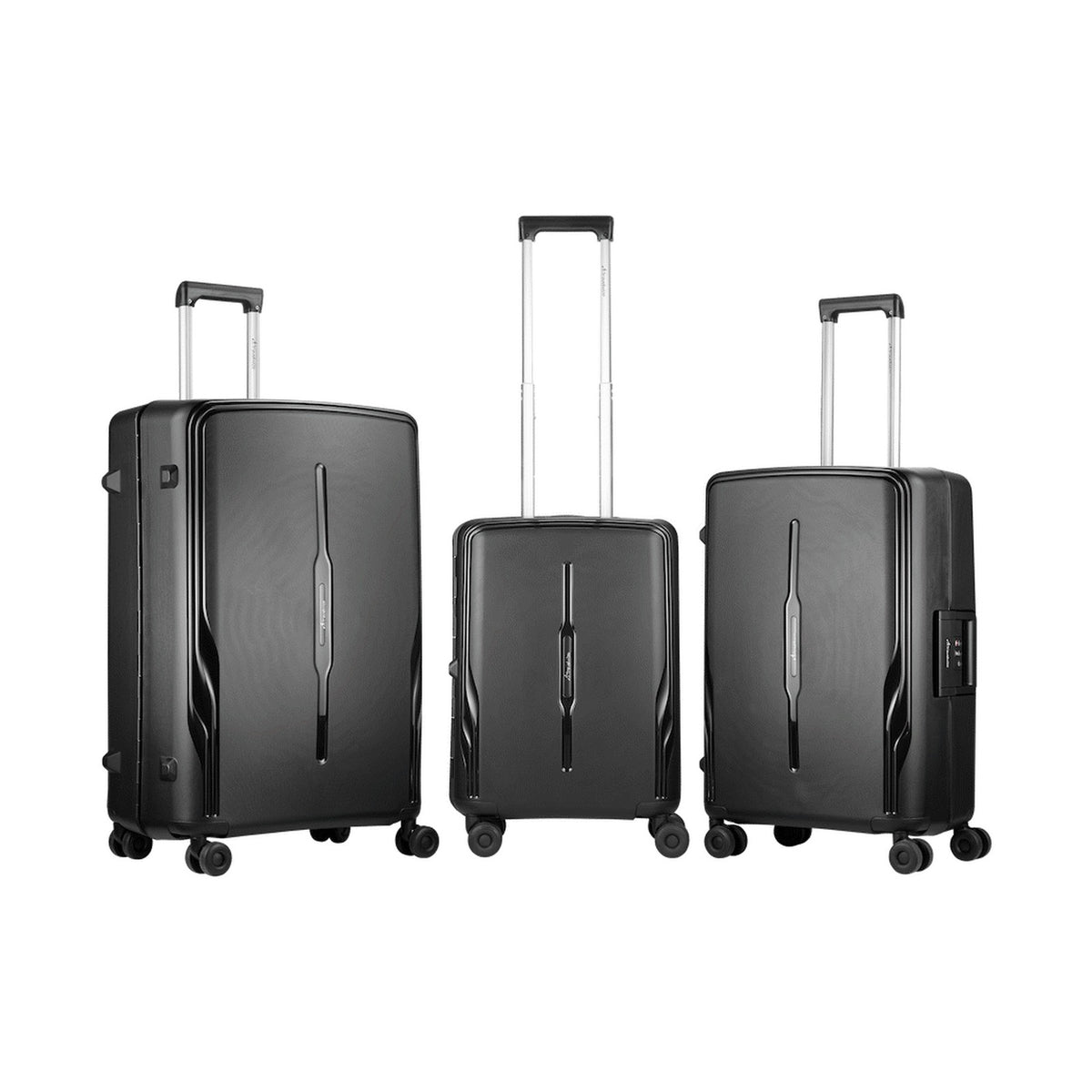 Travelwize Clipper PP 3Pc 4-Wheel Spinner Luggage Set Black