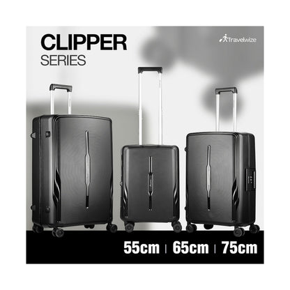 Travelwize Clipper PP 3Pc 4-Wheel Spinner Luggage Set Black