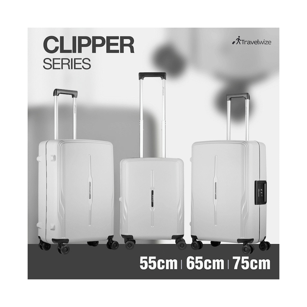 Travelwize Clipper PP 3Pc 4-Wheel Spinner Luggage Set Nardo Grey