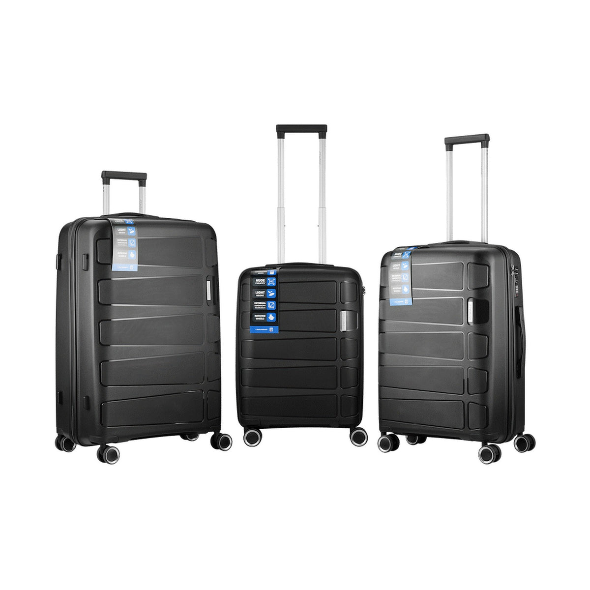 Travelwize Tourer PP 3Pc 4-wheel Spinner Luggage Set Black