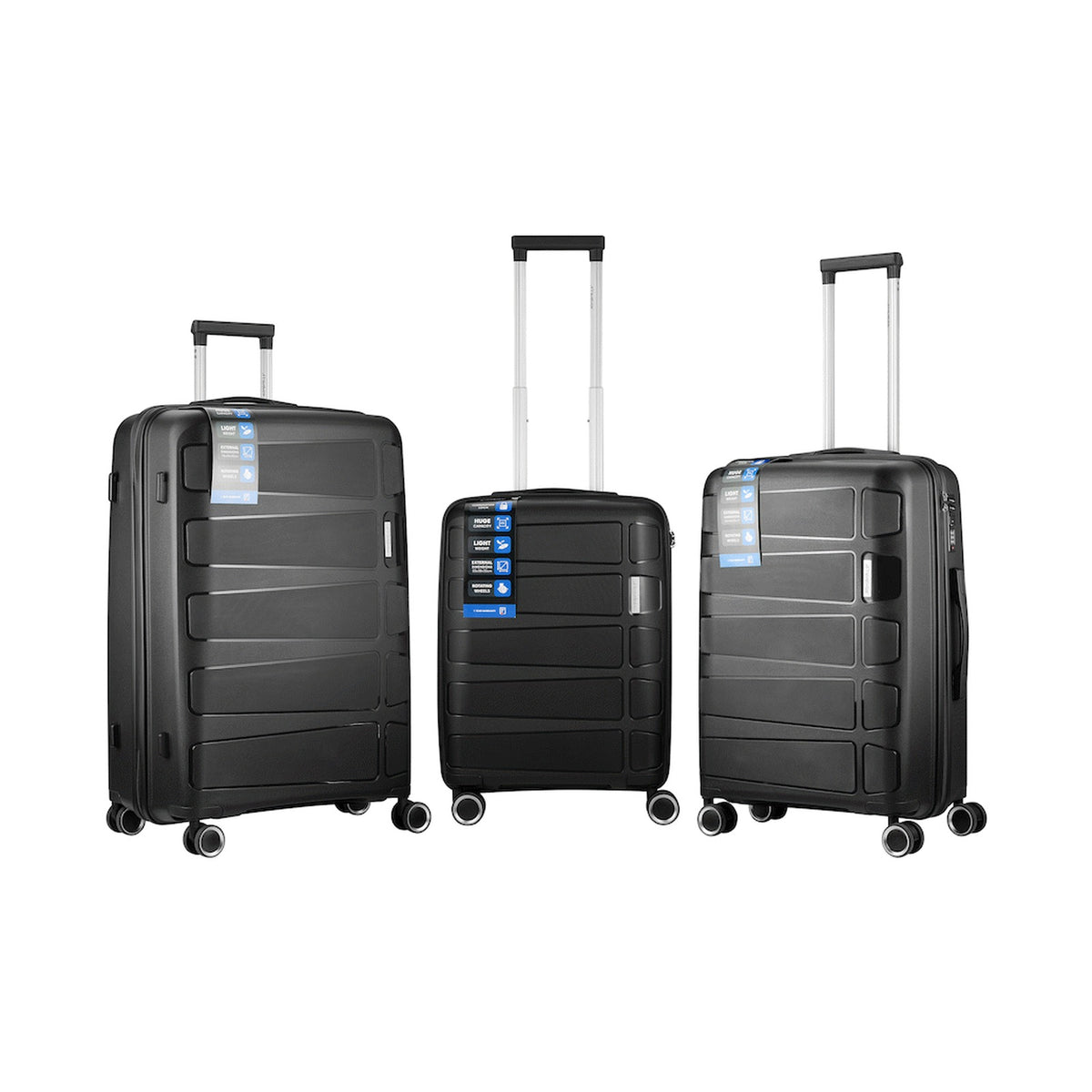 Travelwize Tourer PP 3Pc 4-wheel Spinner Luggage Set Black