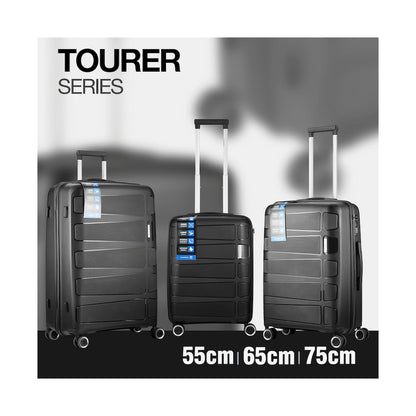 Travelwize Tourer PP 3Pc 4-wheel Spinner Luggage Set Black