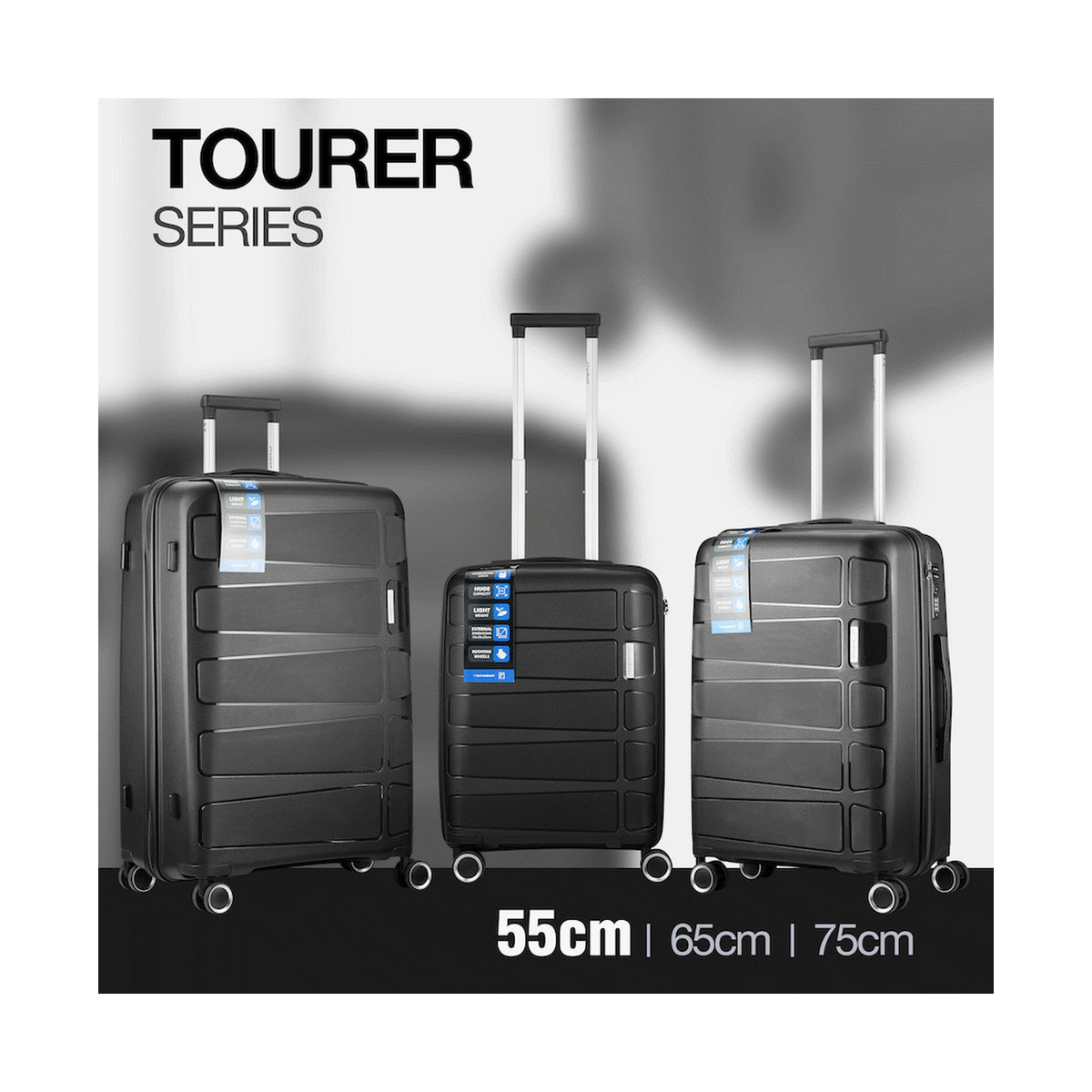 Travelwize Tourer PP 55cm 4-wheel Spinner Luggage Black