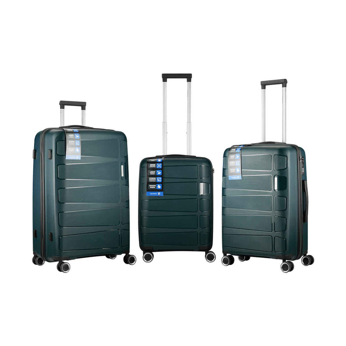 Travelwize Tourer PP 3Pc 4-wheel Spinner Luggage Set Petrol