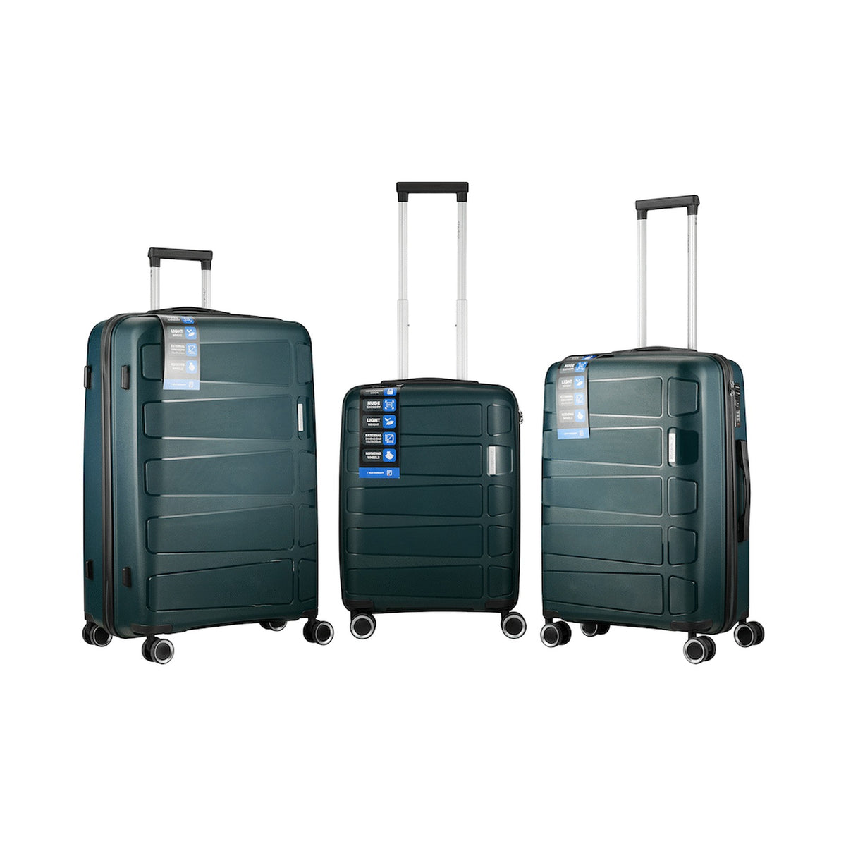 Travelwize Tourer PP 3Pc 4-wheel Spinner Luggage Set Petrol