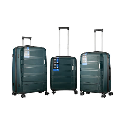 Travelwize Tourer PP 3Pc 4-wheel Spinner Luggage Set Petrol