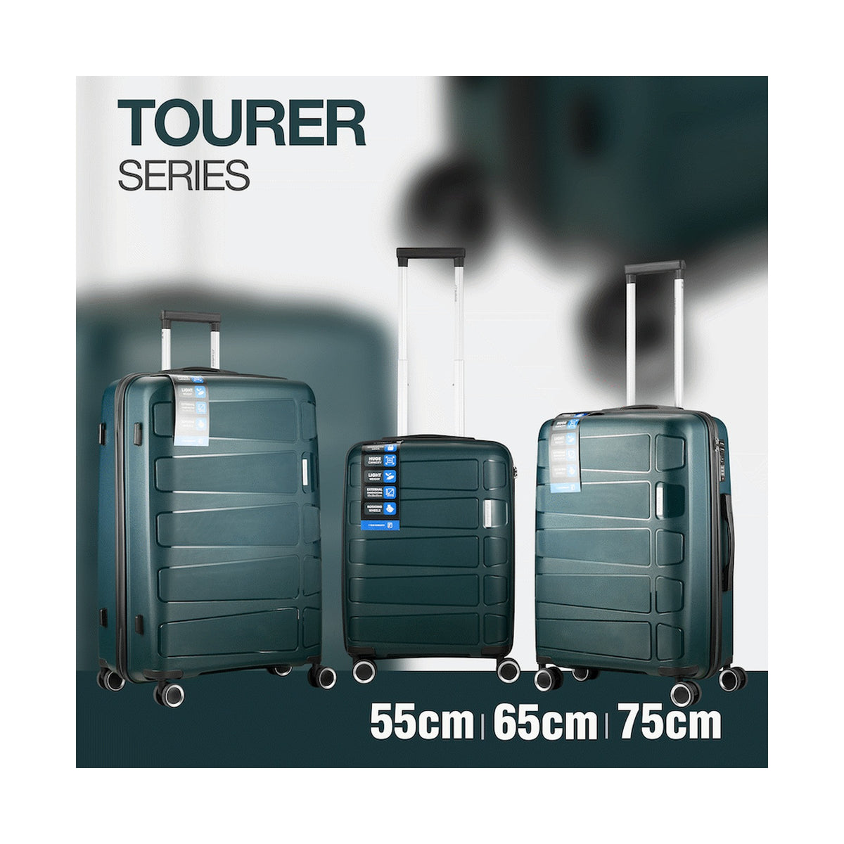 Travelwize Tourer PP 3Pc 4-wheel Spinner Luggage Set Petrol