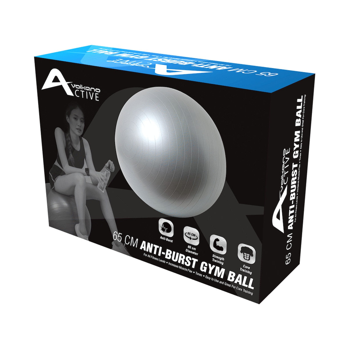 Volkano Active 65cm Anti-Burst Gym Ball - Gunmetal Grey