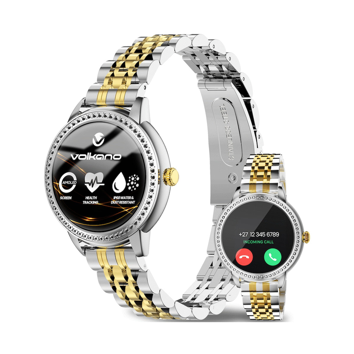 Volkano Ayla Collection Round Smartwatch With 2 Colour Metal link Strap