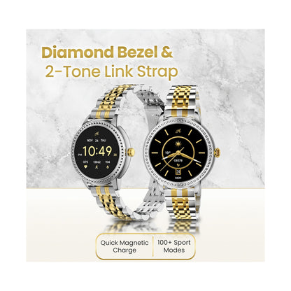 Volkano Ayla Collection Round Smartwatch With 2 Colour Metal link Strap
