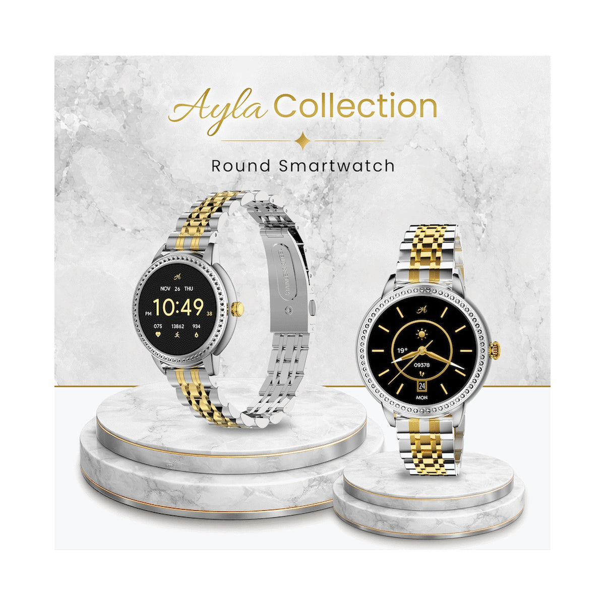 Volkano Ayla Collection Round Smartwatch With 2 Colour Metal link Strap