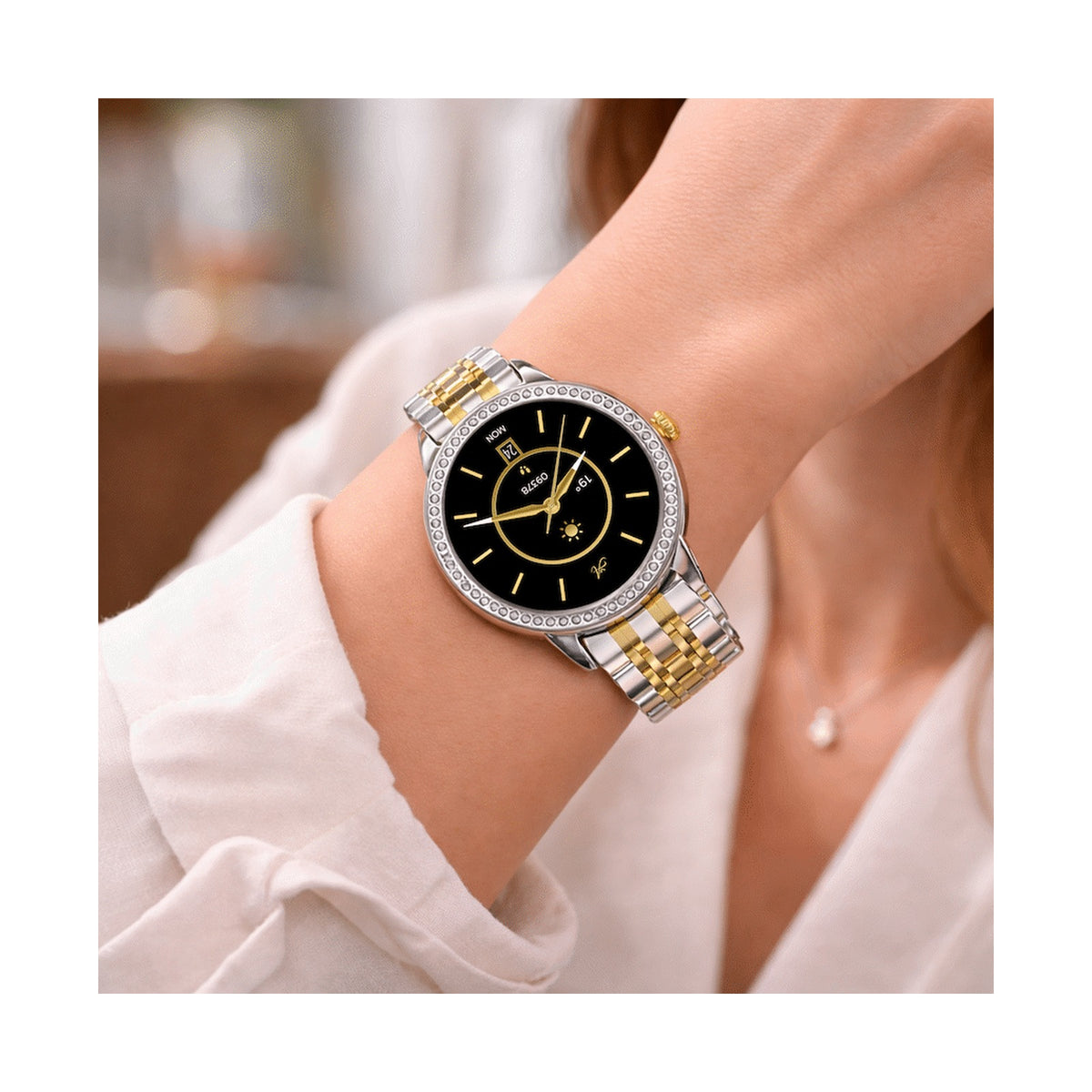 Volkano Ayla Collection Round Smartwatch With 2 Colour Metal link Strap
