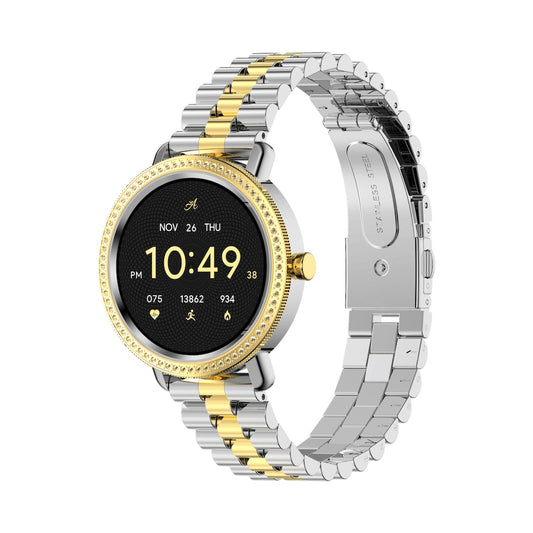Volkano Ayla Collection Jewelled Smartwatch With 2 Colour Metal link strap
