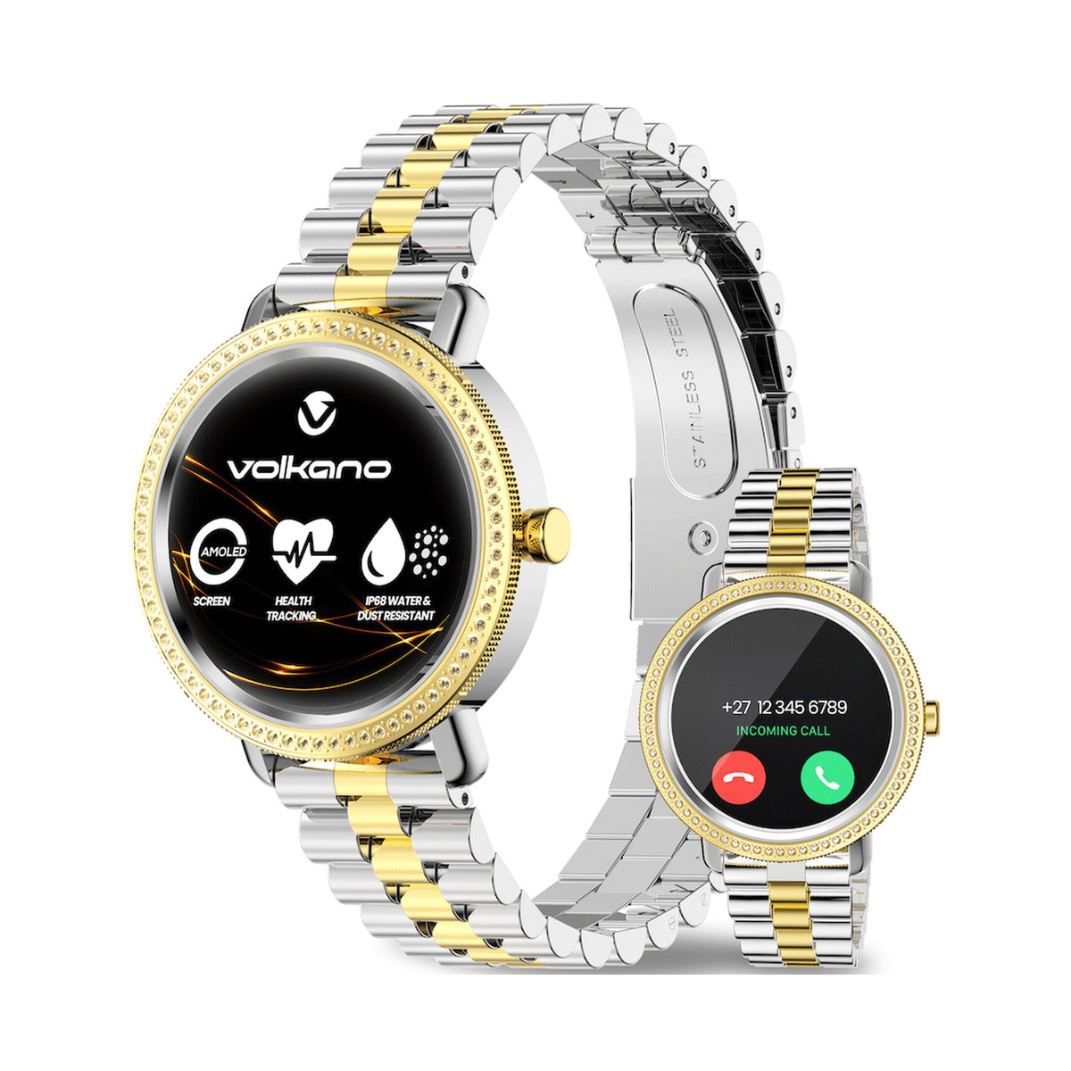 Volkano Ayla Collection Jewelled Smartwatch With 2 Colour Metal link strap