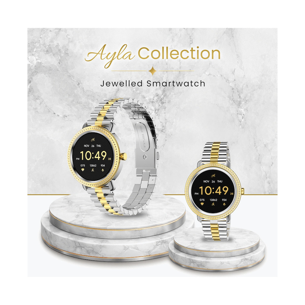 Volkano Ayla Collection Jewelled Smartwatch With 2 Colour Metal link strap